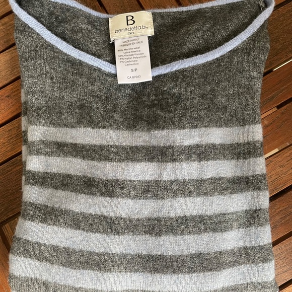Grey and light blue stripe merino wool sweater - Picture 6 of 6